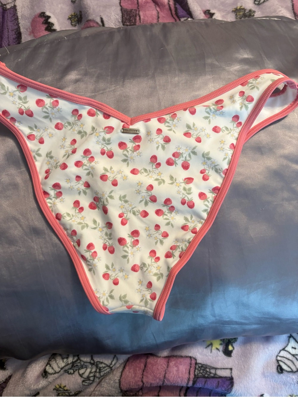 Hollister White Strawberry Print Bikini Bottoms with Pink Trim - Picture 4 of 8